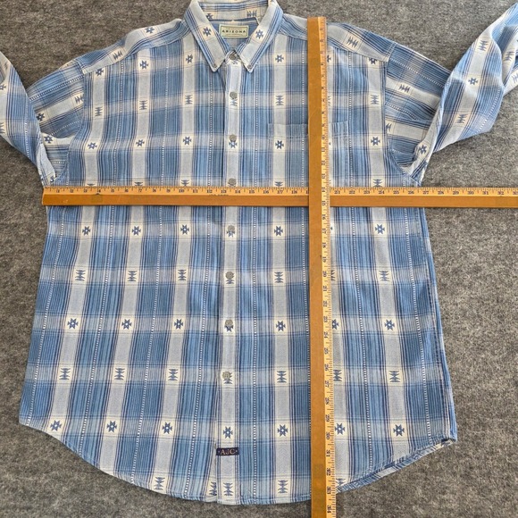 VTG Arizona Jean Co Men XL Blue Southwestern Aztec Plaid Long Sleeve Button Down - Picture 8 of 12